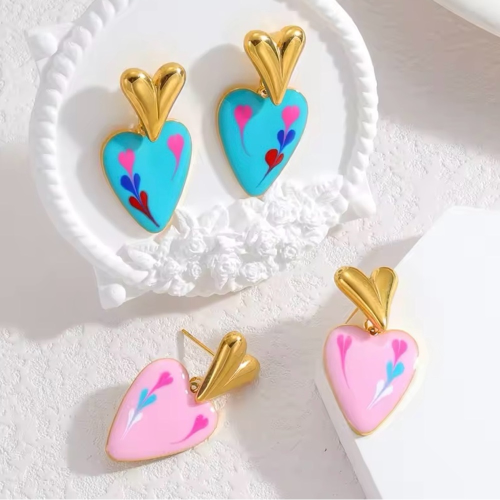 Love Heart Pink Blue Earrings